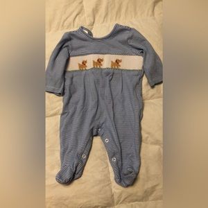 Smocked puppy dog footie